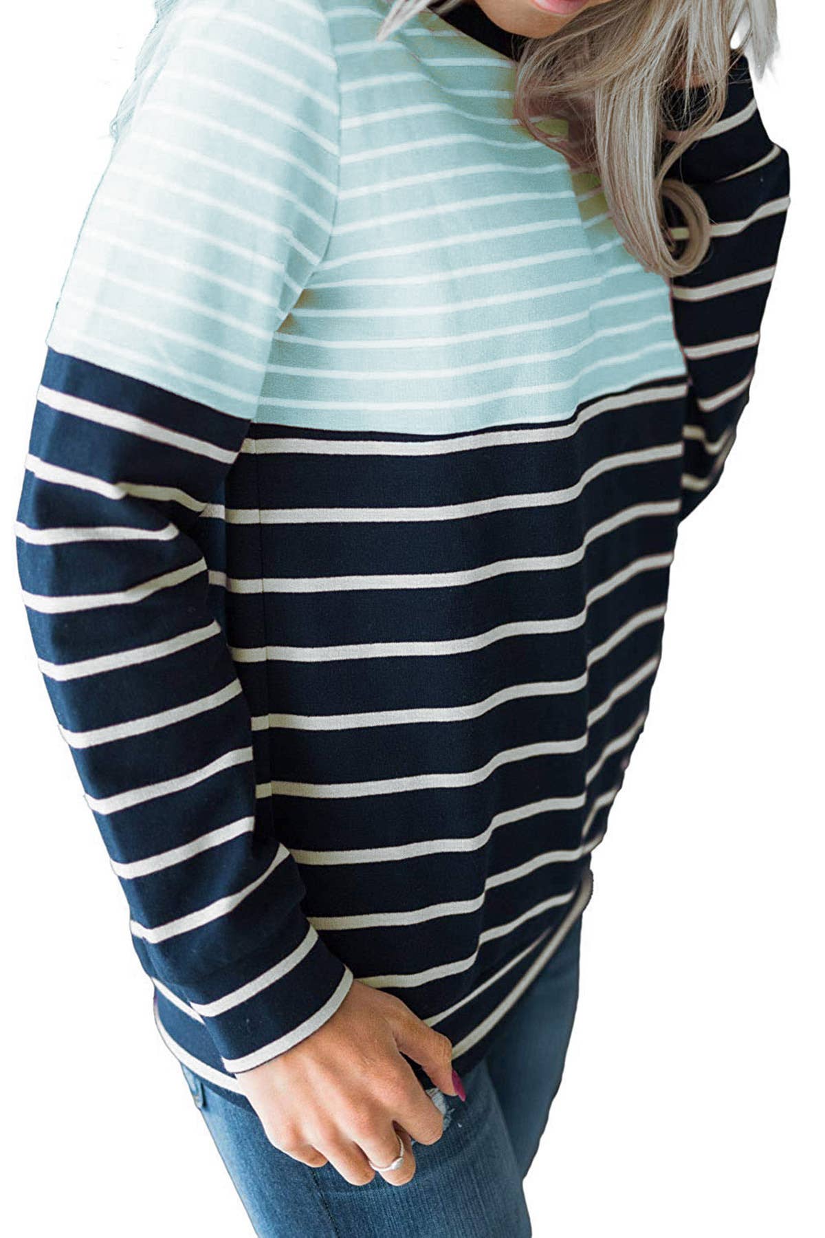 STRIPED COLOR PATCHWORK LONG-SLEEVED HOODIE