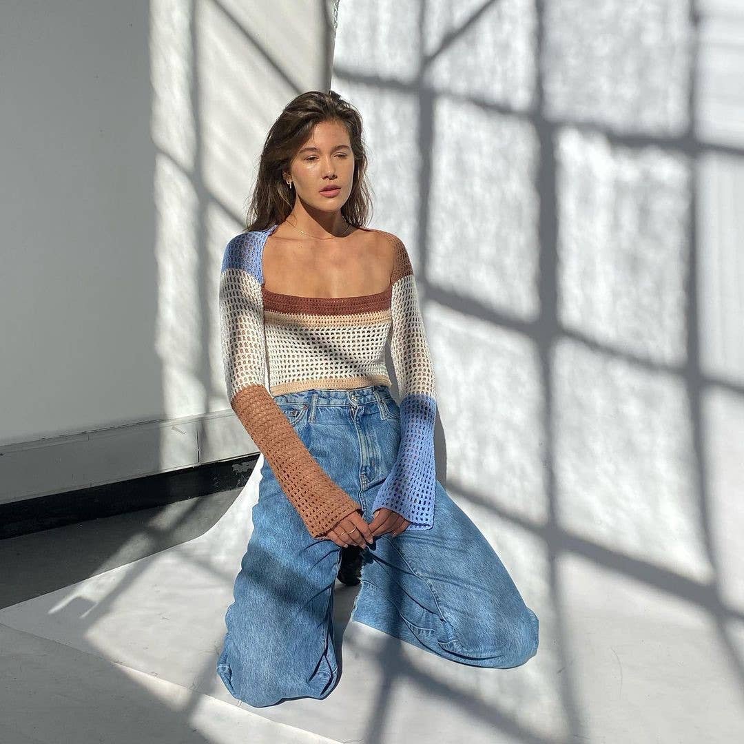 FASHION CASUAL HOLLOW KNIT LONG SLEEVE