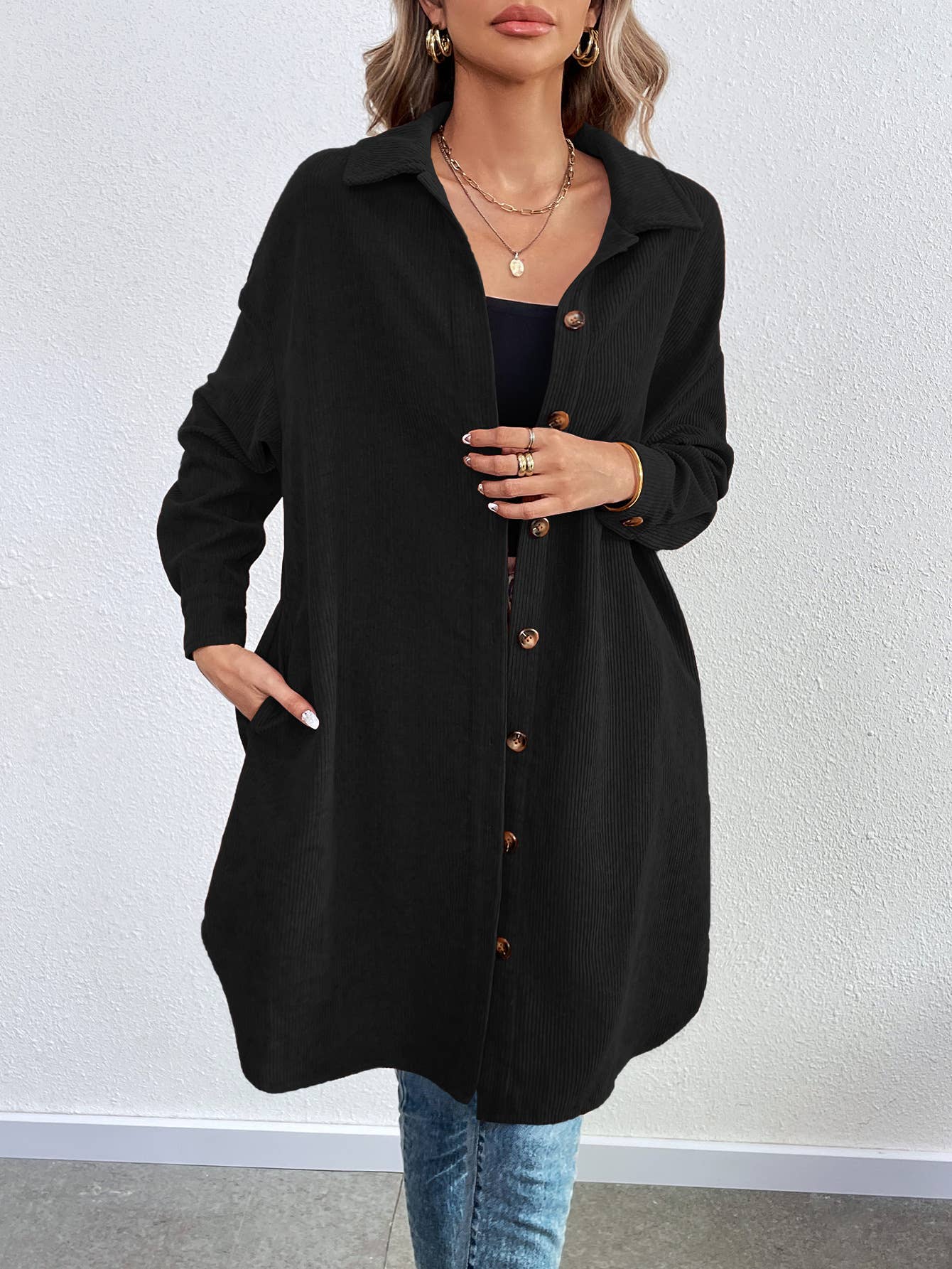 LONG SLEEVE SINGLE BREASTED CORDUROY LONG CARDIGAN
