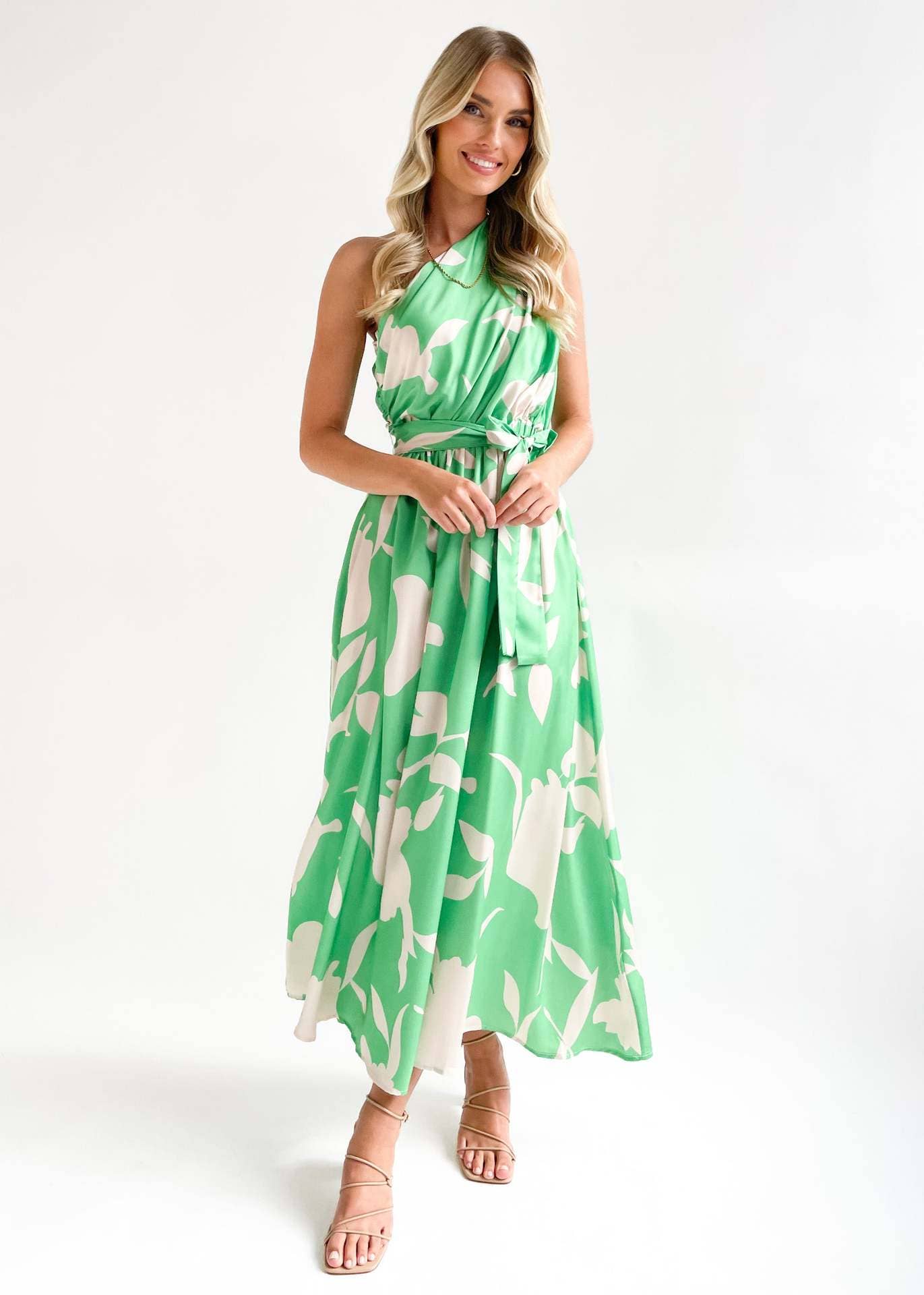 SEXY WAISTLINE PRINT SKEW COLLAR TUNIC DRESS