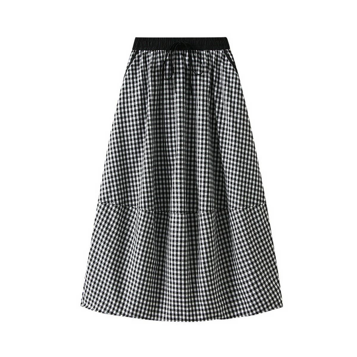 ELASTIC WAIST A-LINE MID-LENGTH PLAID LANTERNSKIRT