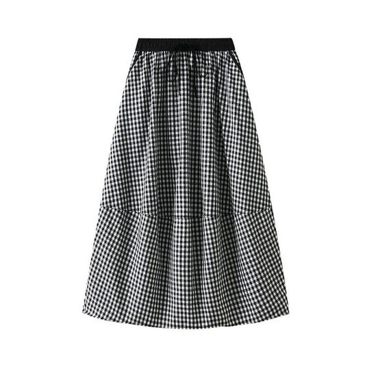 ELASTIC WAIST A-LINE MID-LENGTH PLAID LANTERNSKIRT