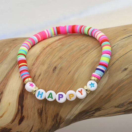 COLORFUL POLYMER CLAY LETTER BEADED BRACELET