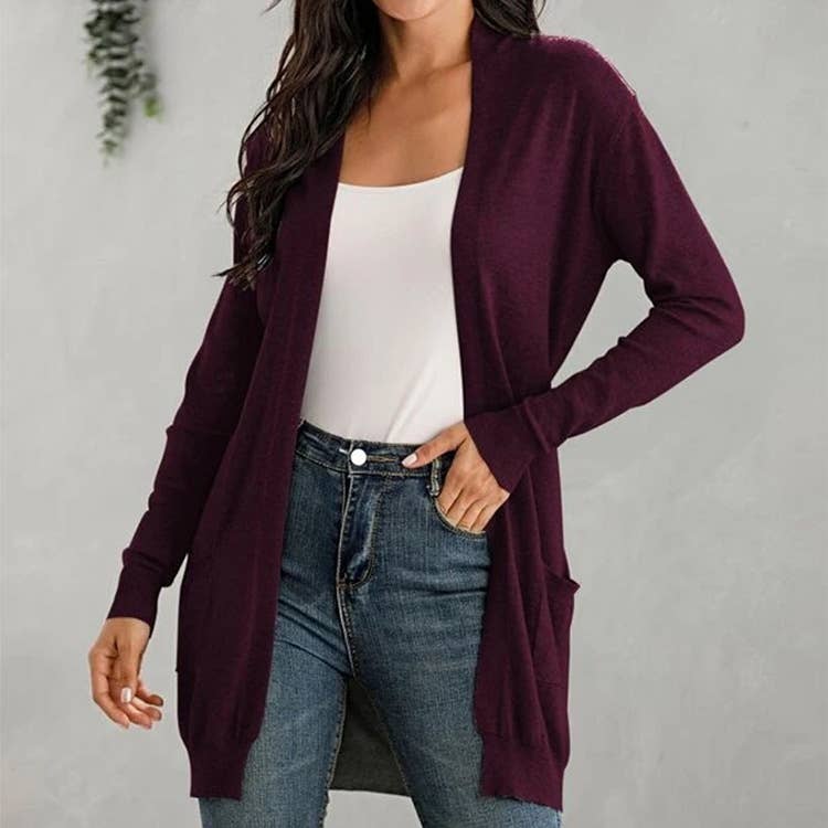 LONG SLEEVE SOLID COLOR CARDIGAN WITHOUT BUTTON
