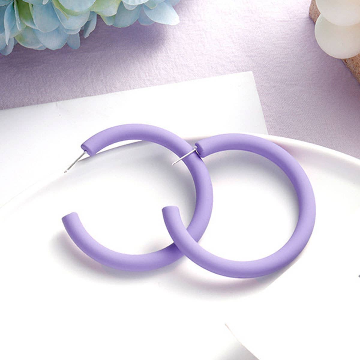 Purple simple and fresh floral stud earrings