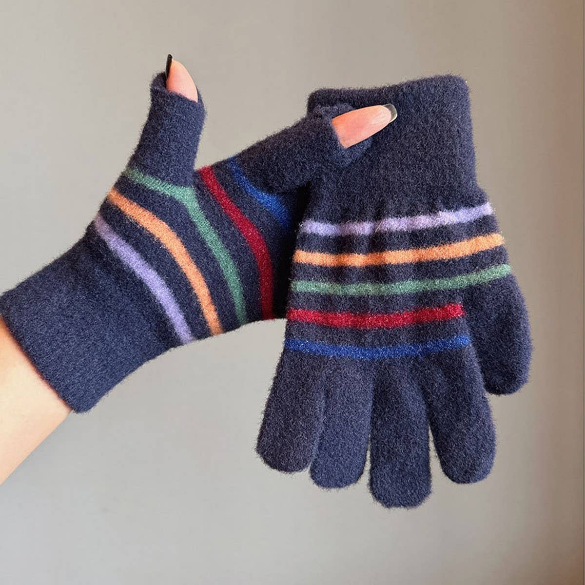 FASHION RAINBOW STRIPE TOUCHSCREEN GLOVES_CWAG0189