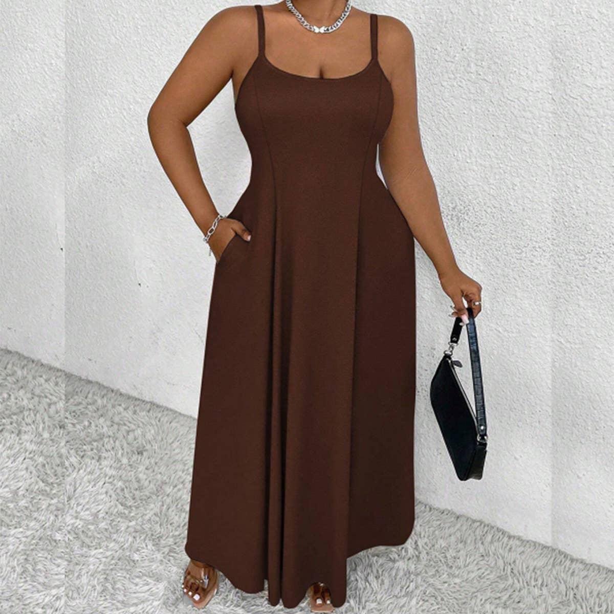Chic Plus Size Sleeveless Waist-Tied Long Dress