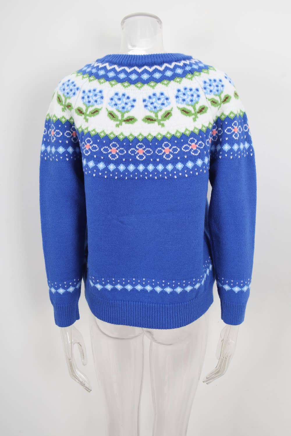 Ethnic-style color-blocking jacquard sweater