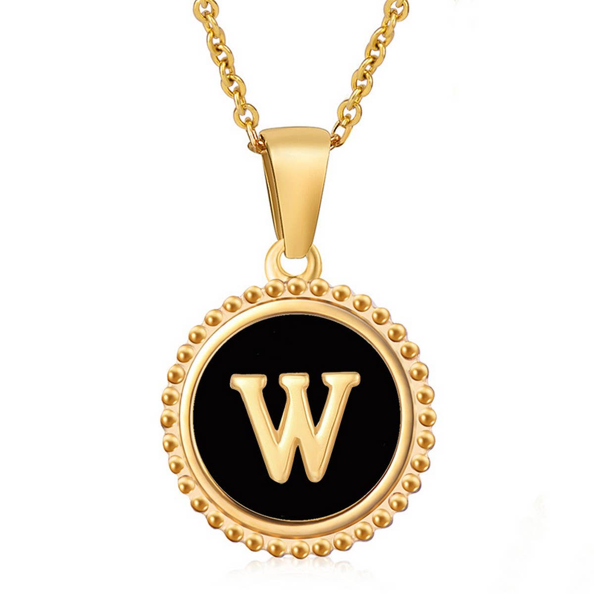 CWAJE1941_Simple Round Black Shell Letter Necklace