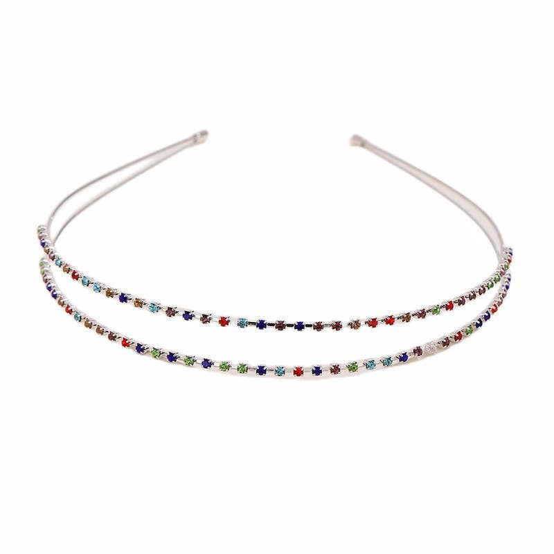 Double rhinestone headband set with diamonds