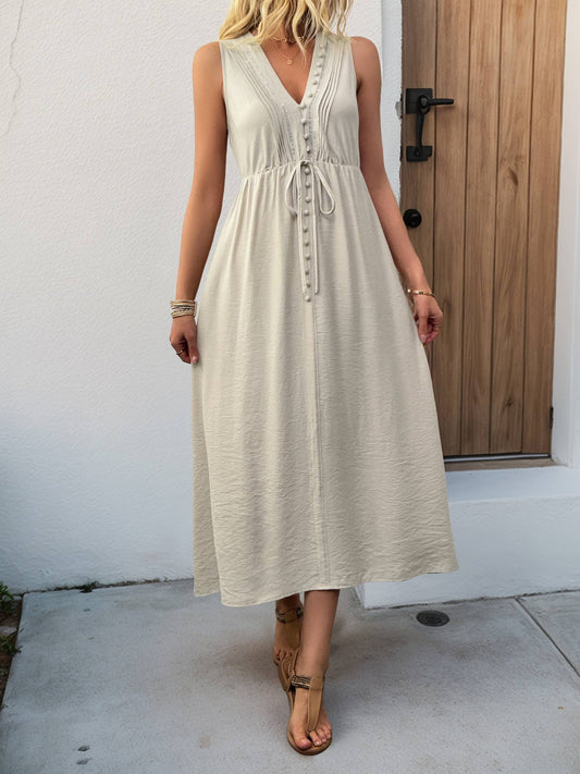 Solid color V-neck loose sleeveless tank dress