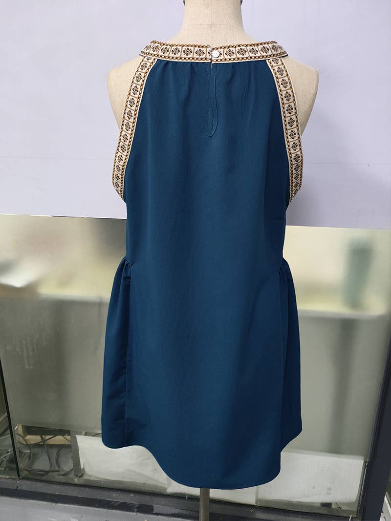 Solid-color dress hollowed-out lace patchwork