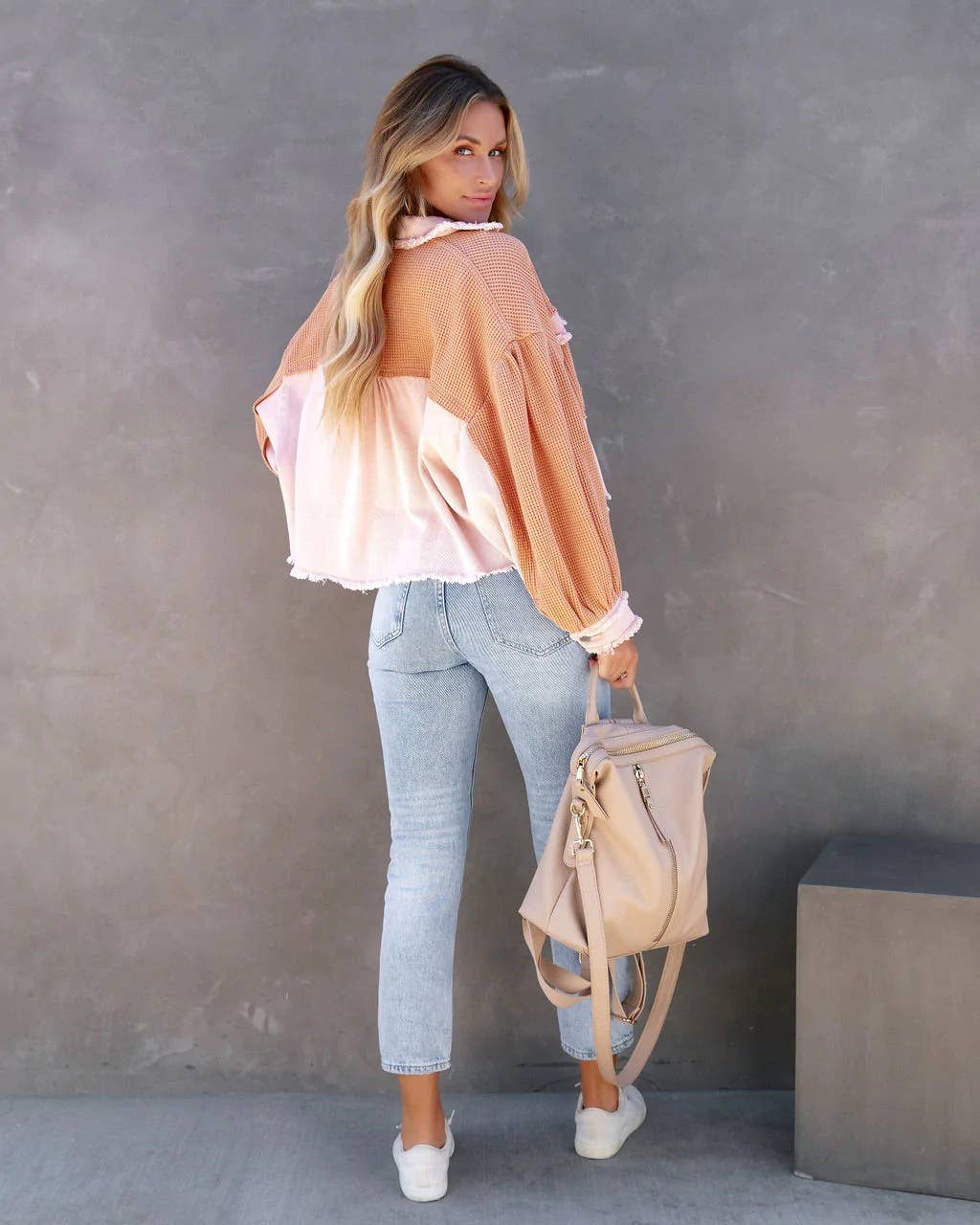 Waffle patchwork short washable coat