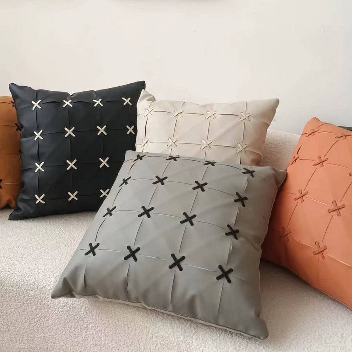SIMPLE  LEATHER SPLICING THROW PILLOW CASES