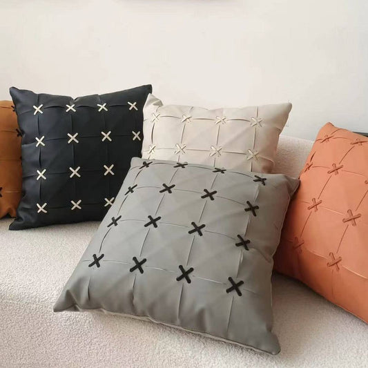 SIMPLE  LEATHER SPLICING THROW PILLOW CASES