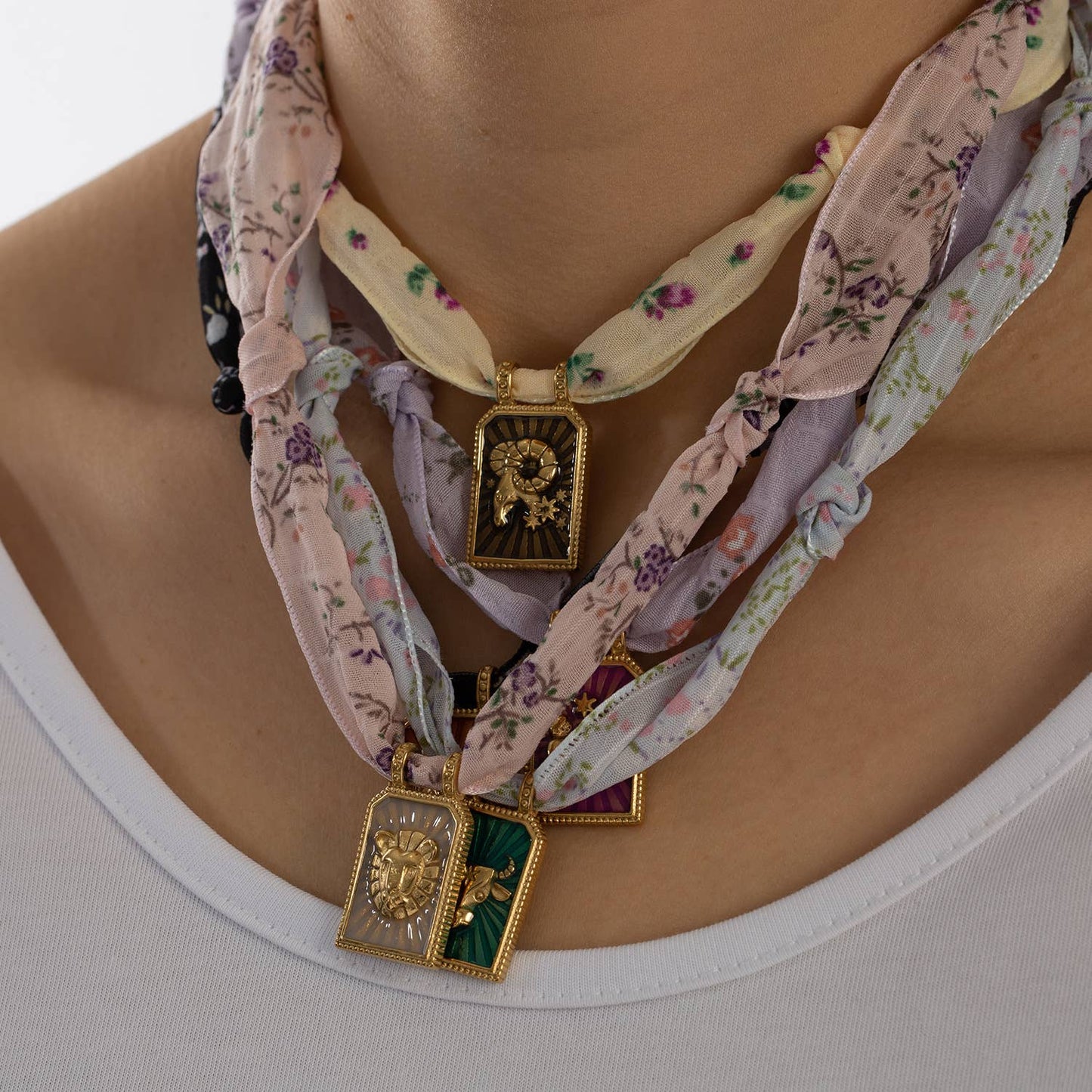 Handmade Zodiac Silk Scarf Necklace with Enamel
