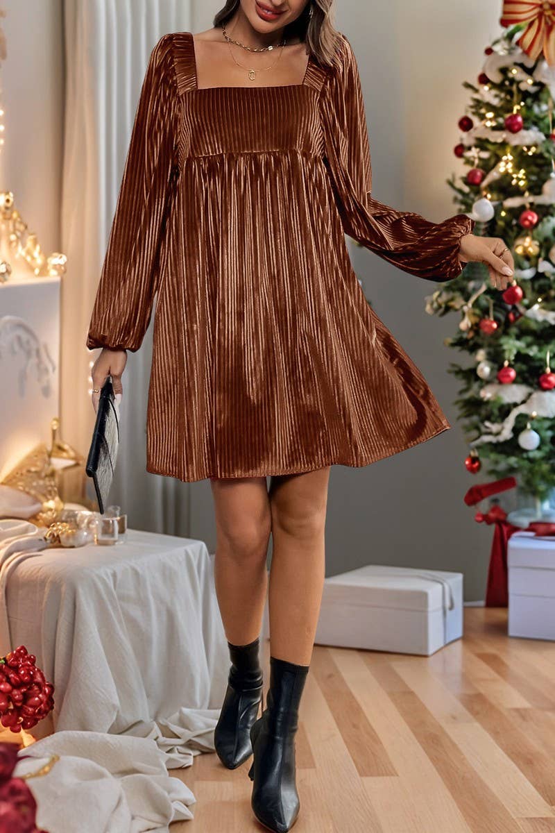 CWDSD7267_AUTUMN VELVET SQUARE NECK HALTER DRESS