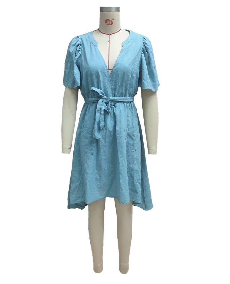 Lace-up V-neck high-waisted wide-swing dress