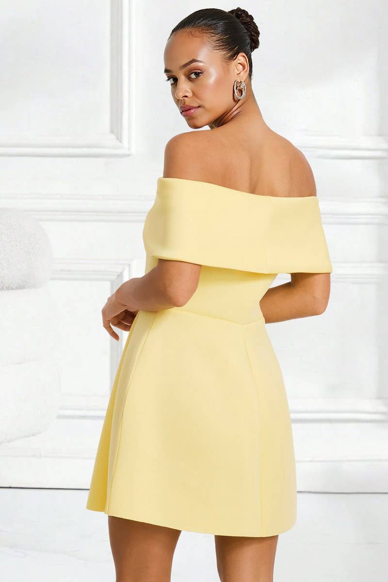 CWDSD8891_SOLID OFF SHOULDER FITTED ELEGANT DRESS