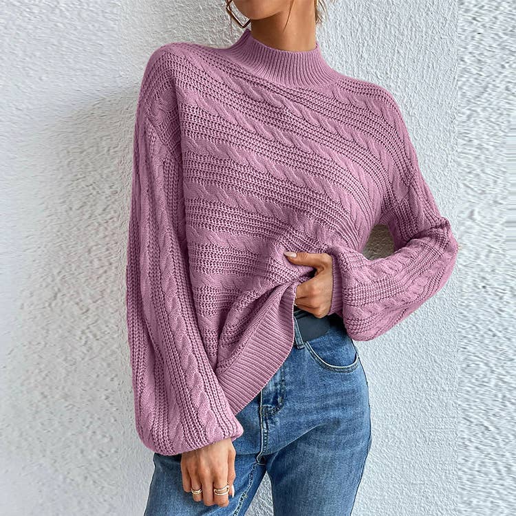 SOLID COLOR LOOSE CREW NECK PULLOVER SWEATER