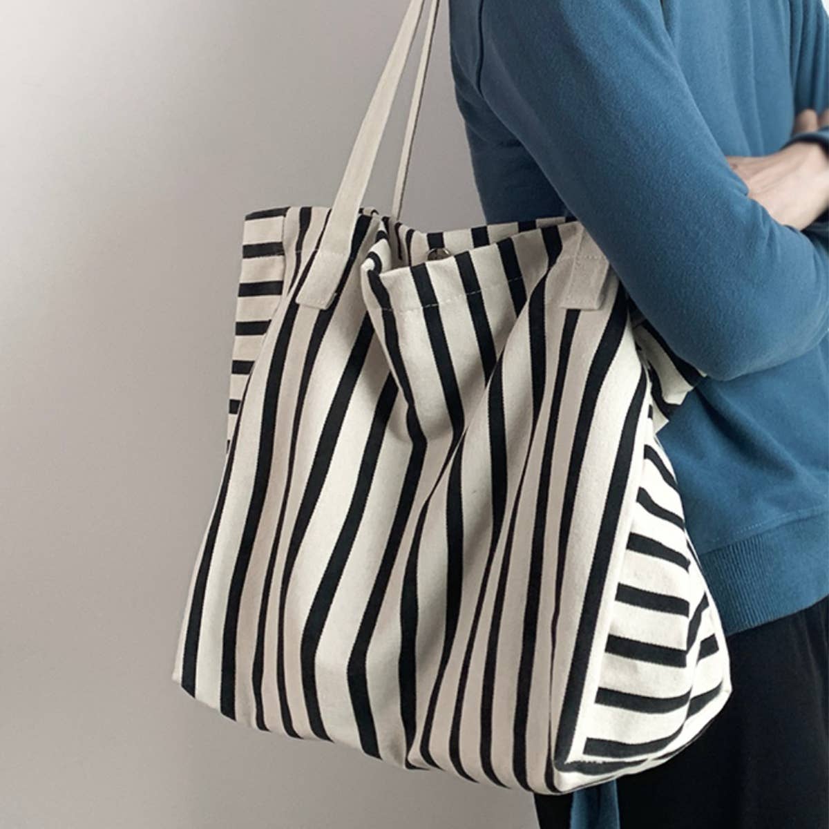 NEW STRIPED LARGE CAPACITY CANVASBAG_CWAB2136