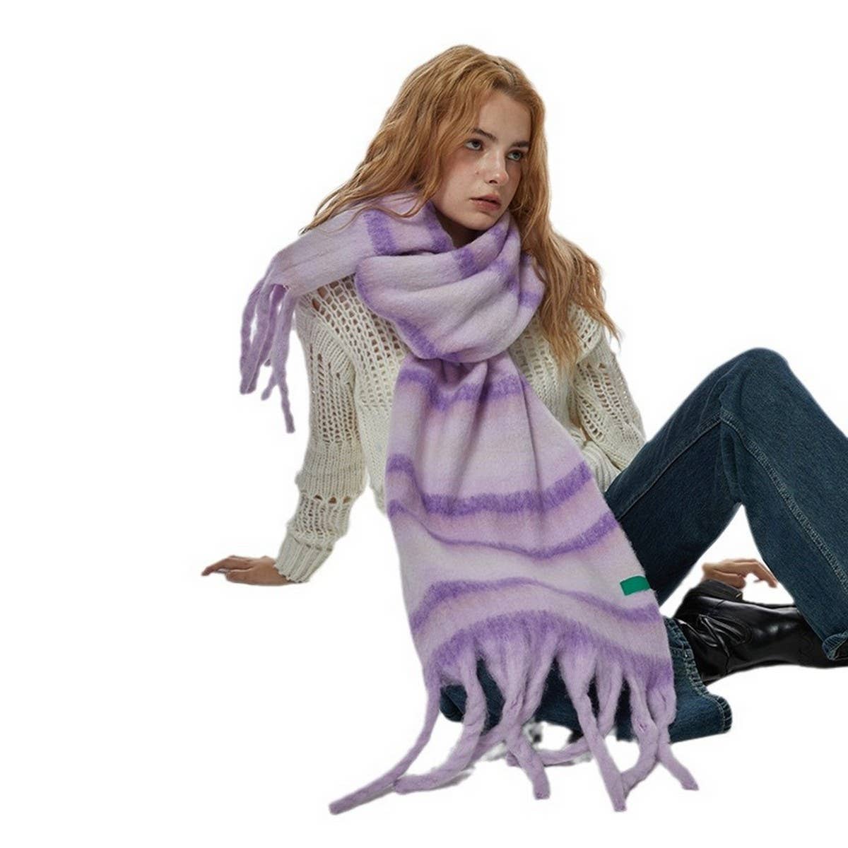 Purple Stripe Scarf - Soft Warm Wrap for Students_CWASC2374