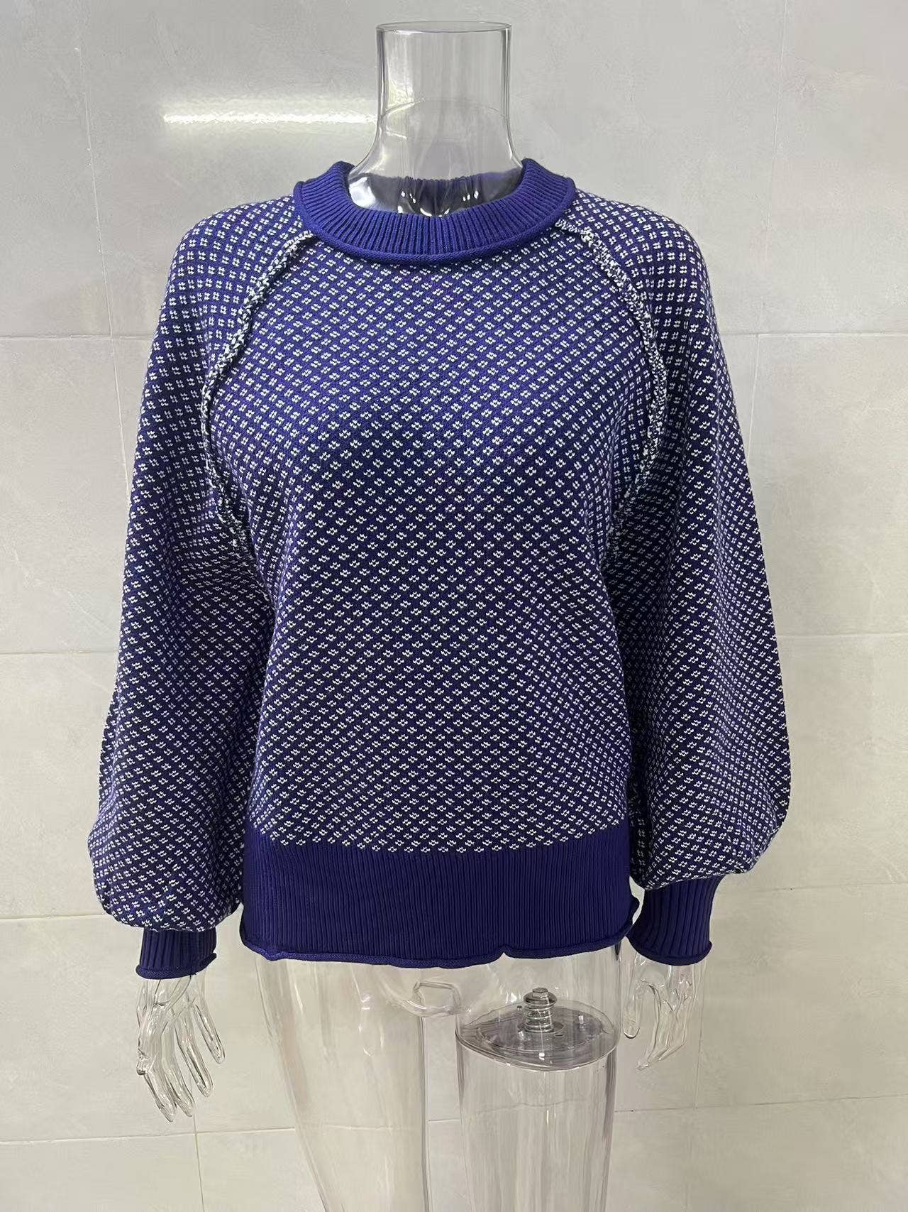 Jacquard long-sleeved round-neck sweater