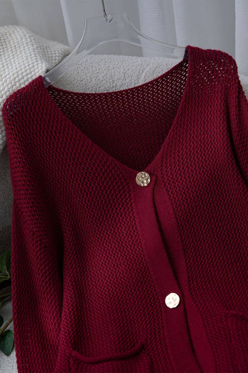 CWOCAL2290_CASUAL SOLID COLOR LONG SLEEVE KNIT CARDIGAN