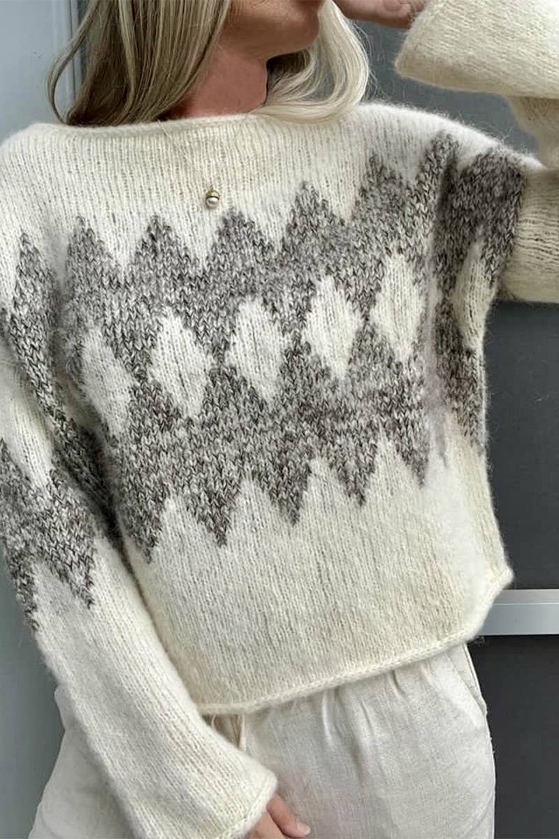 CWOSWL07460_OFF SHOULDER COLORBLOCK ARGYLE KNIT SWEATER