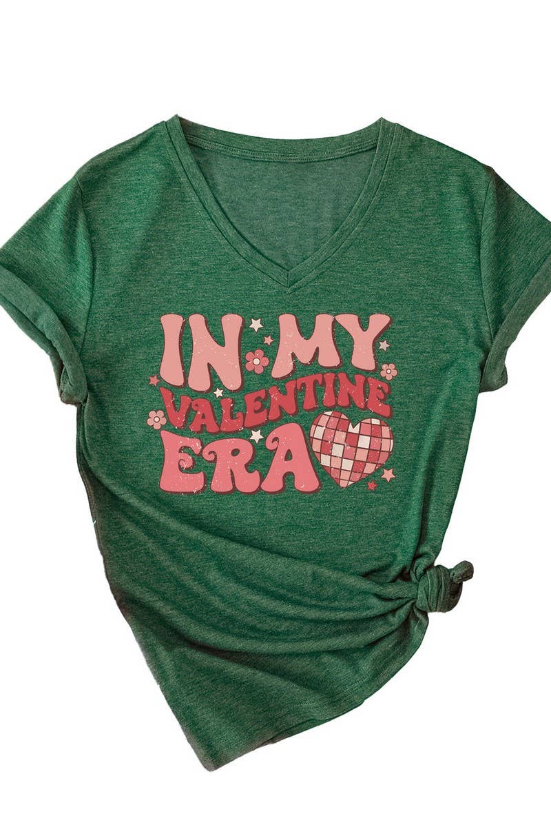 LETTER PRINTED V NECK SHORT SLEEVED T SHIRT_CWTTS0713