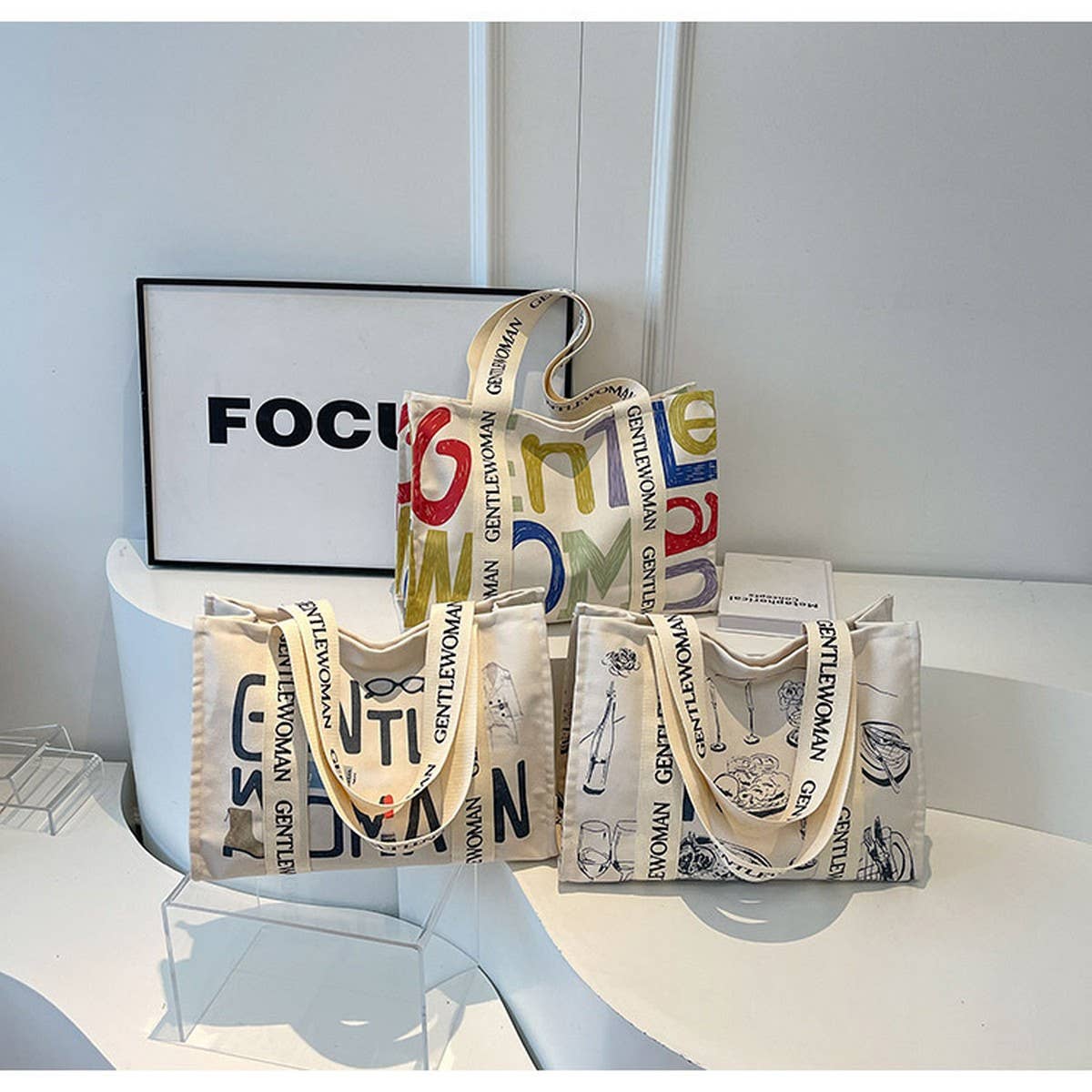 LETTER PRINTED COMMUTER CASUAL CANVAS BAG_CWAB2683