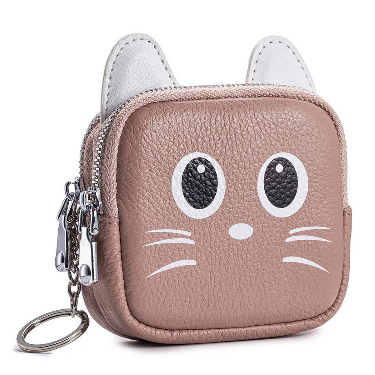 Cute Cat Leather Wallet ? Double Zipper Pouch_CUAB00383