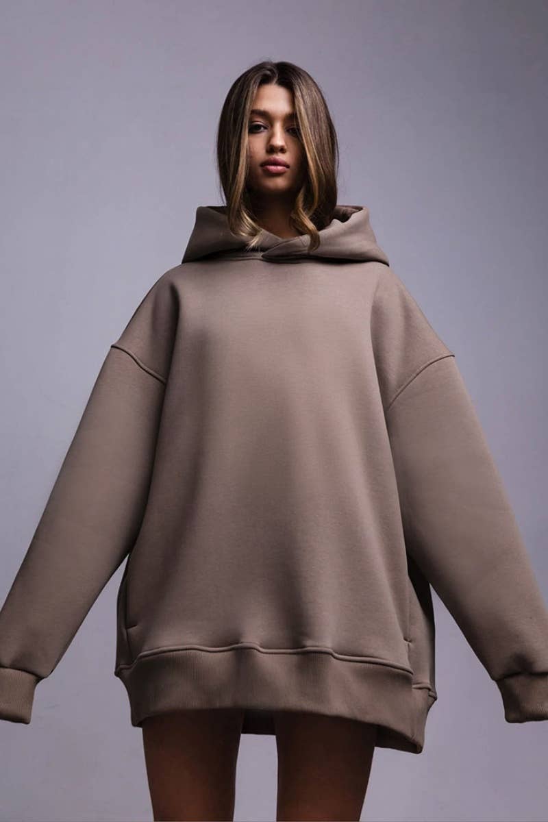 CWOHOL0661_SOLID COLOR LOOSE HOODED LONG-SLEEVED HOODIE