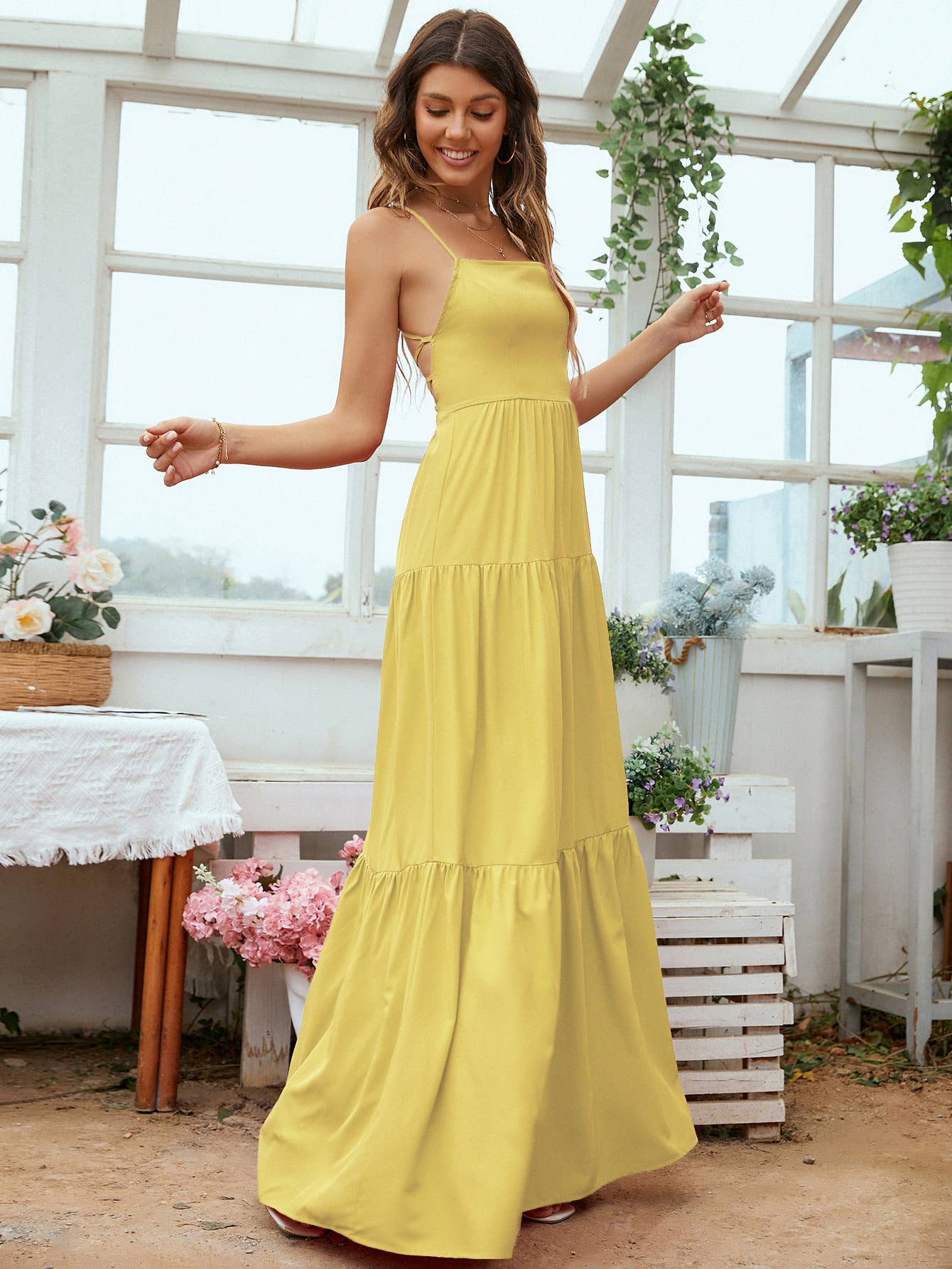 Waistband halter temperament swing long dress