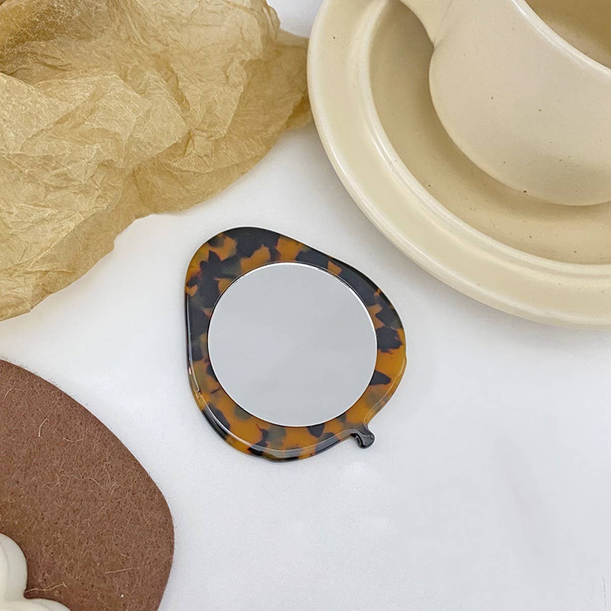 Compact Acetate Leaf-Shaped Makeup Mirror