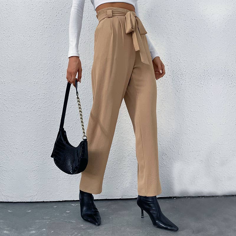 Elastic lace-up wide-leg pants