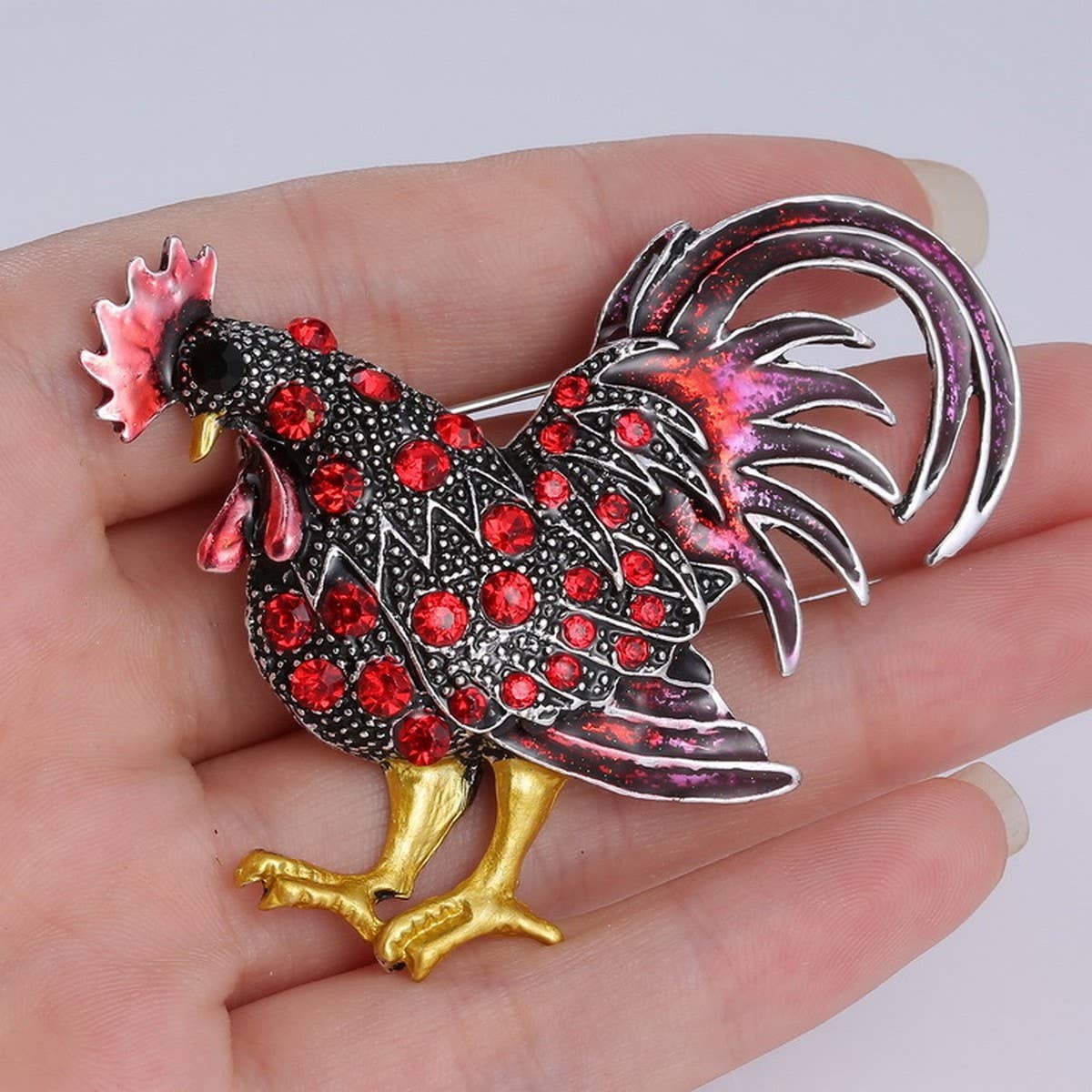 CWAJE2569_CREATIVE CARTOON ANIMAL ROOSTER BROOCH