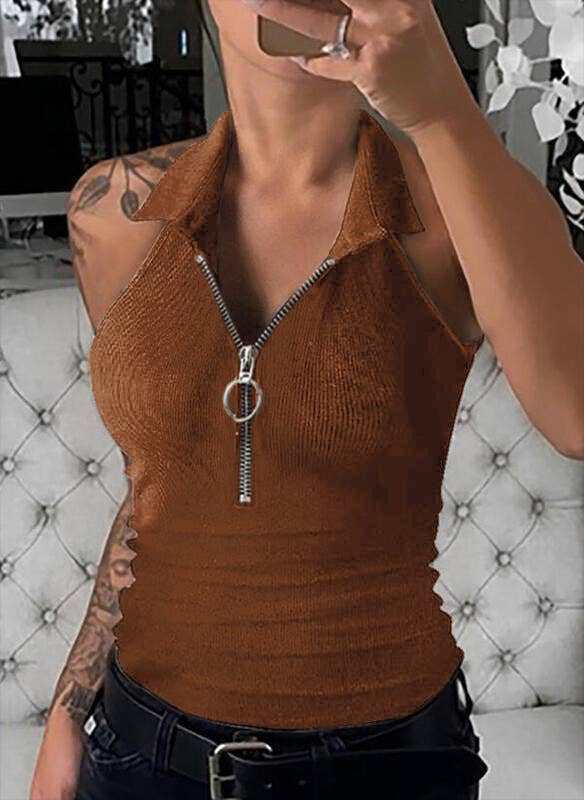 STYLISH SOLID COLOR PIT STRIP LAPEL ZIP-UP VEST