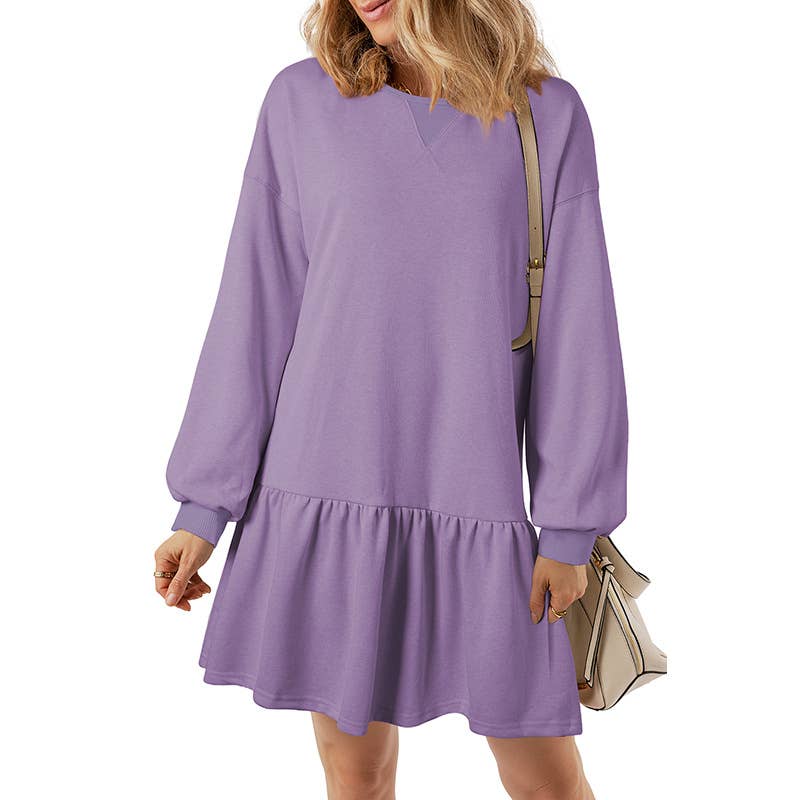 Ruffled long-sleeved sweatshirt dress