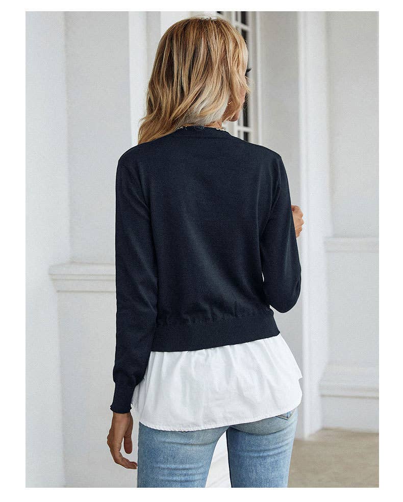 Fashionable shirt patchwork fake two-piece top