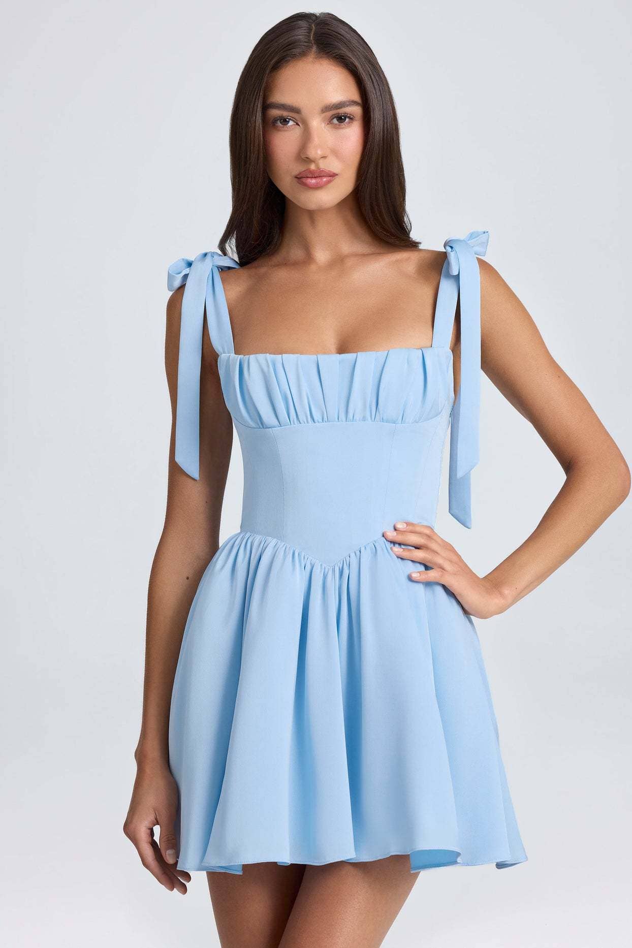 Fashionable square neck high-waist dress