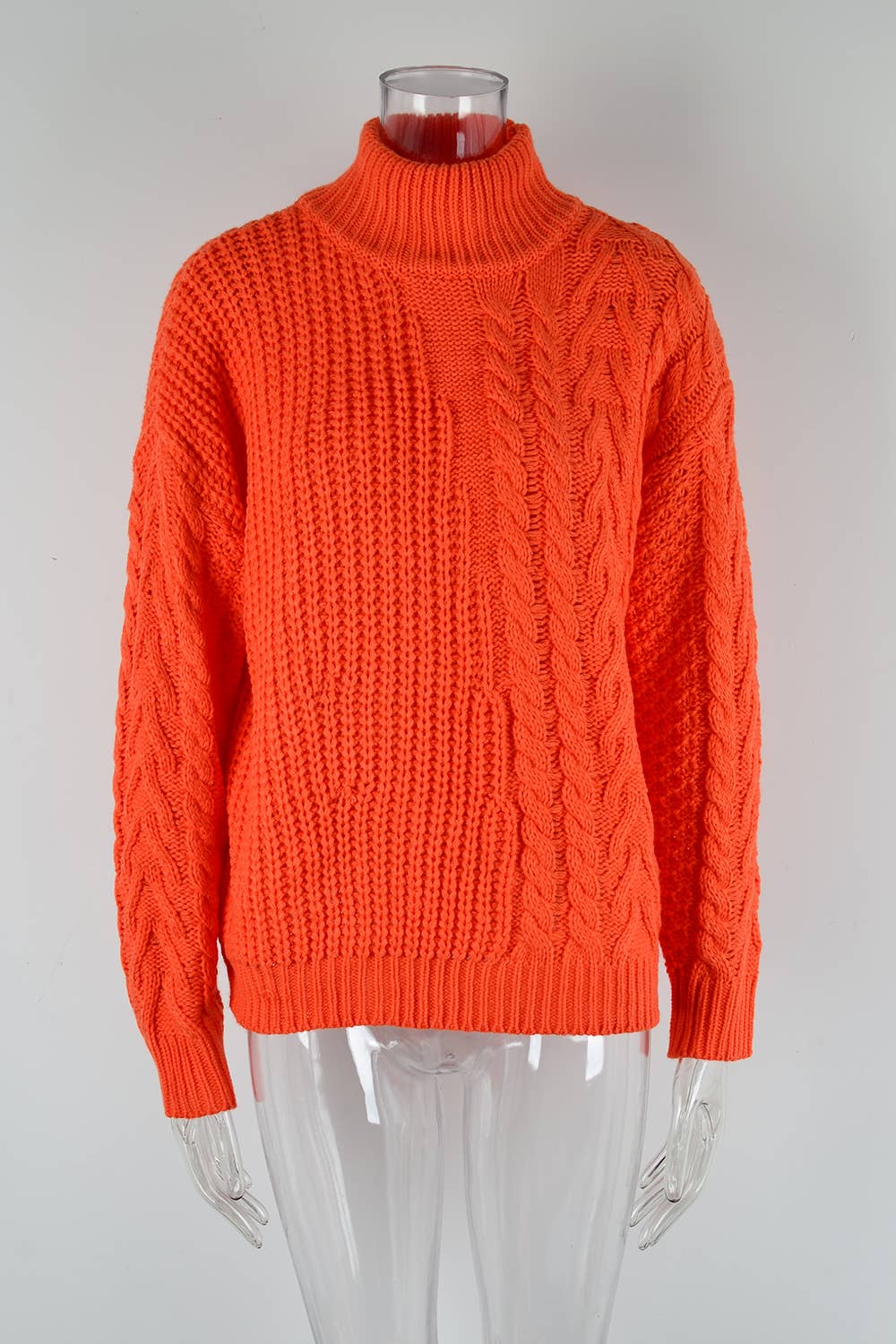 TWIST KNIT HALF TURTLENECK SOLID COLOR SWEATER