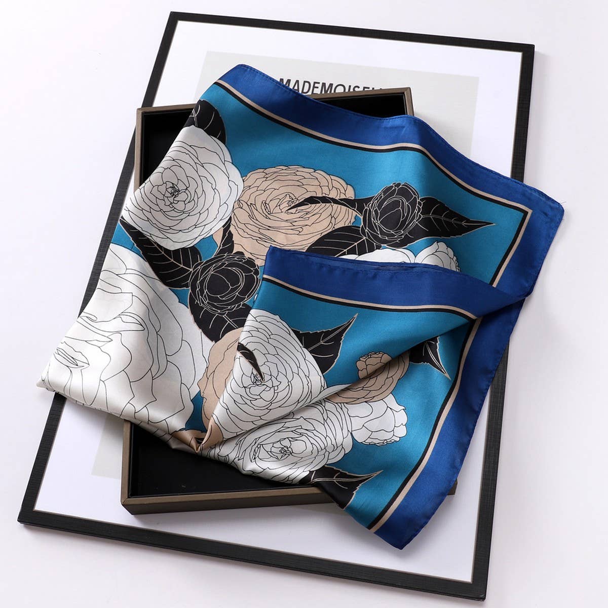 Vintage Letter Print Satin Square Scarf for Women