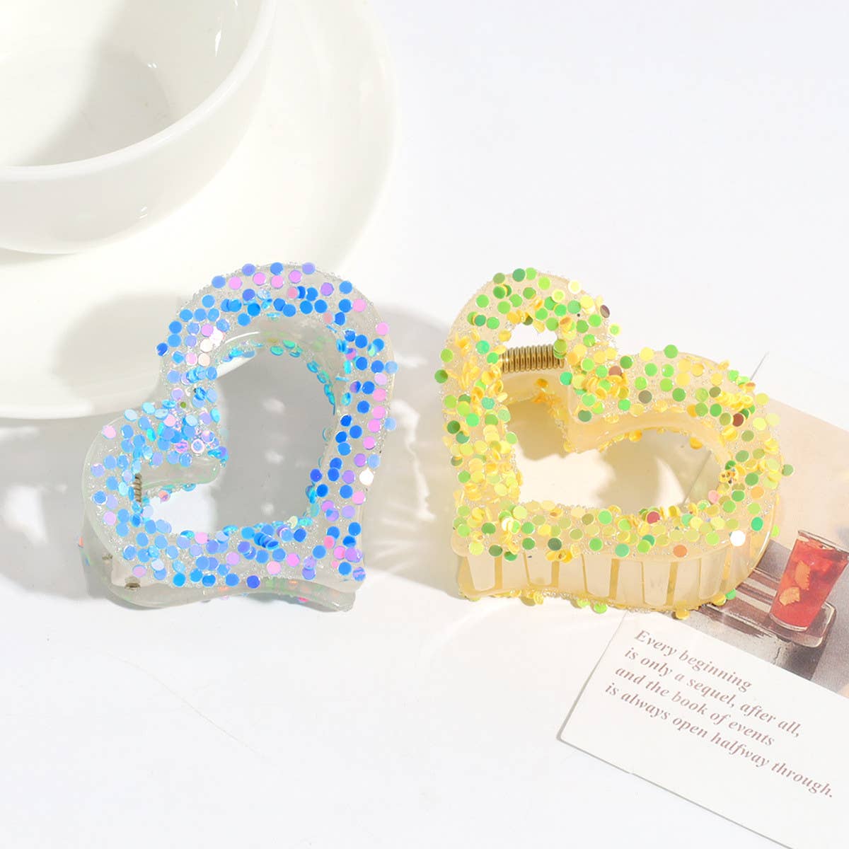 Heart & Star Glitter Hair Claw,Sweet Back Bun Clip