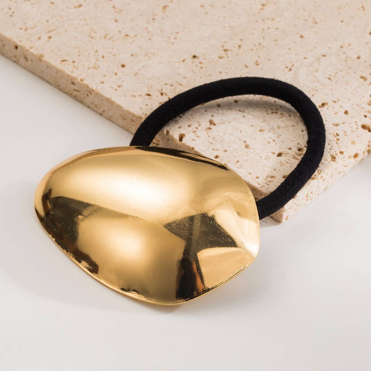 Geometric Oval Metal Stripe Elastic Hair Tie