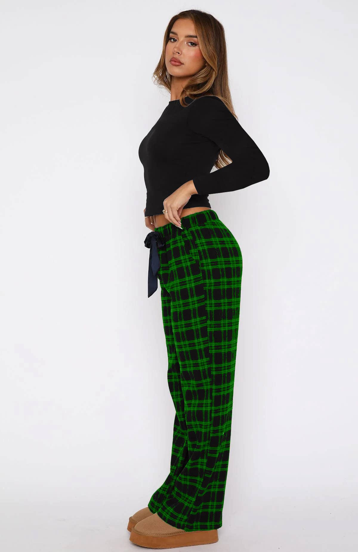 Fashion drawstring checkered straight-leg pants