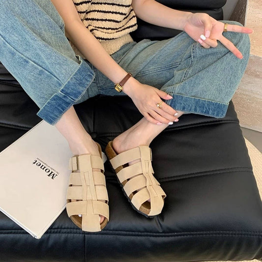 Leather Closed Toe Slip-On Flat Mule Sandals_CWSHF0151