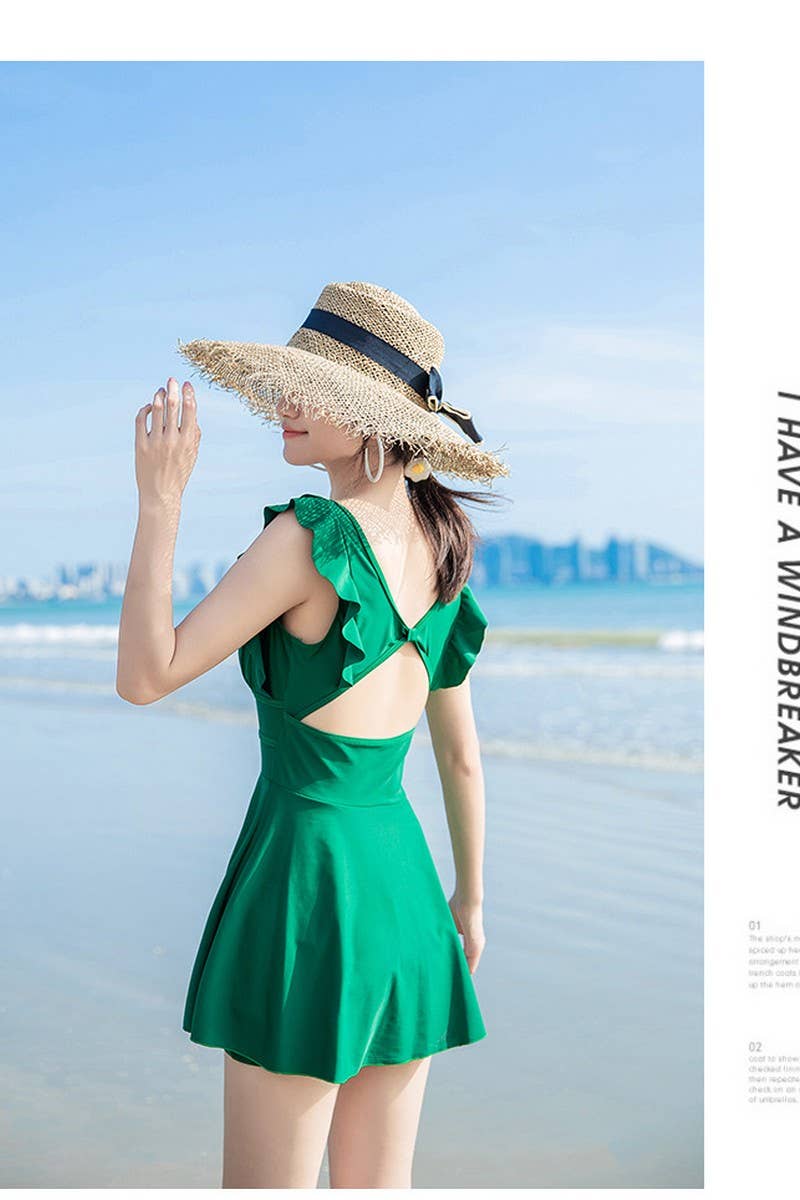 CWMW0867_V-NECK BACKLESS SLEEVELESS ONE-PIECE SWIMSUIT