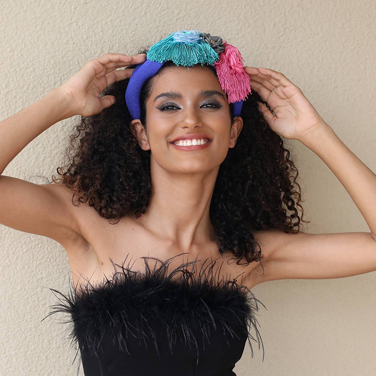 Floral Fabric Headband ?Bold Tassel Hair Accessory