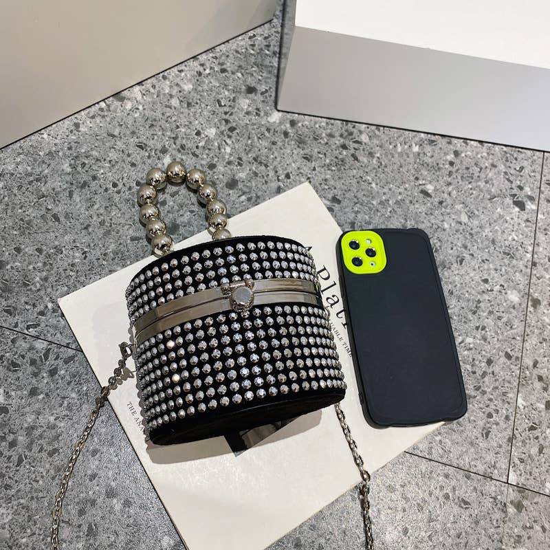 Rhinestone personalized crossbody round bag